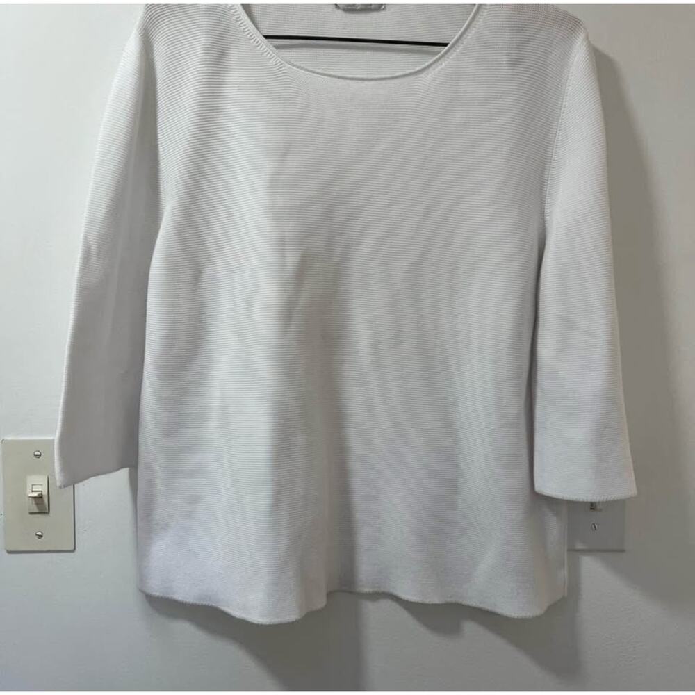 Women’s 3/4 Sleeve Fitted Cotton Sweater - White Size Large